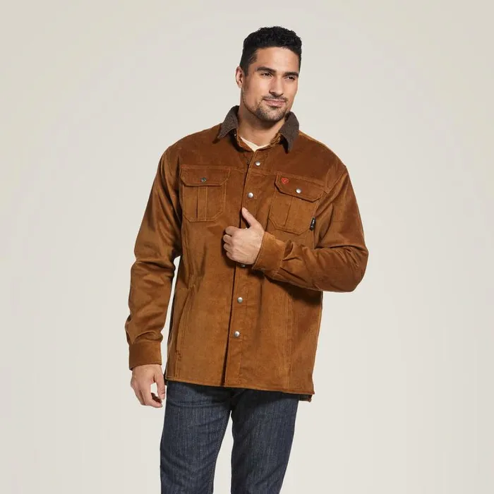Men Workwear Ariat FR DuraStretch Sherpalined Corduroy Shirt Jacket Camel