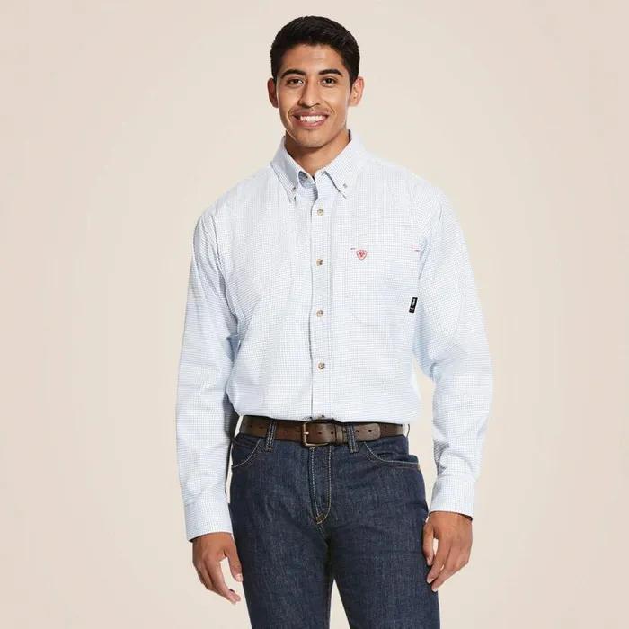 Men Workwear Ariat FR Twill DuraStretch Work Shirt White Multi