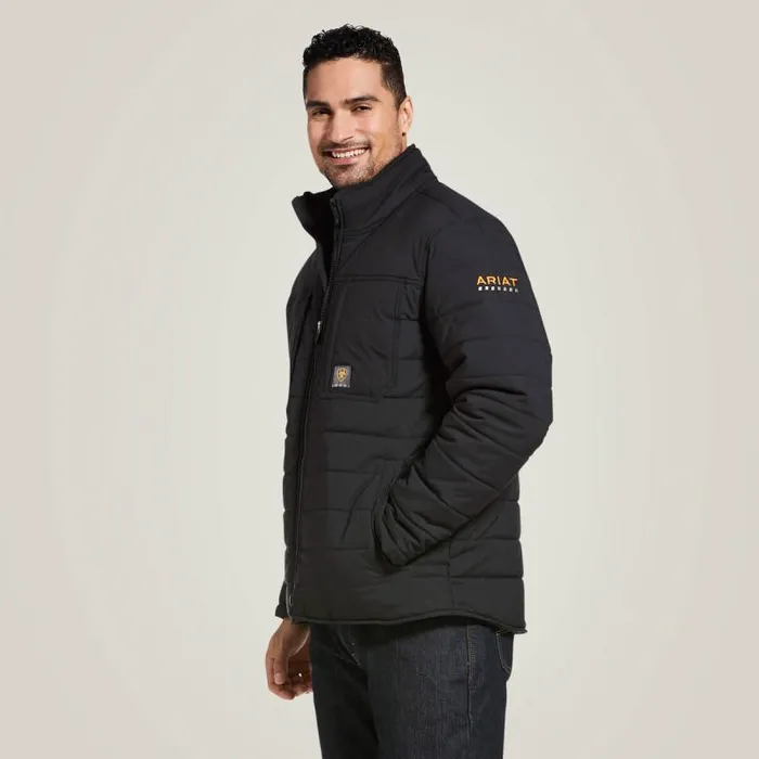 Men Workwear Ariat Rebar Valiant Stretch Canvas Water Resistant Insulated Jacket Black