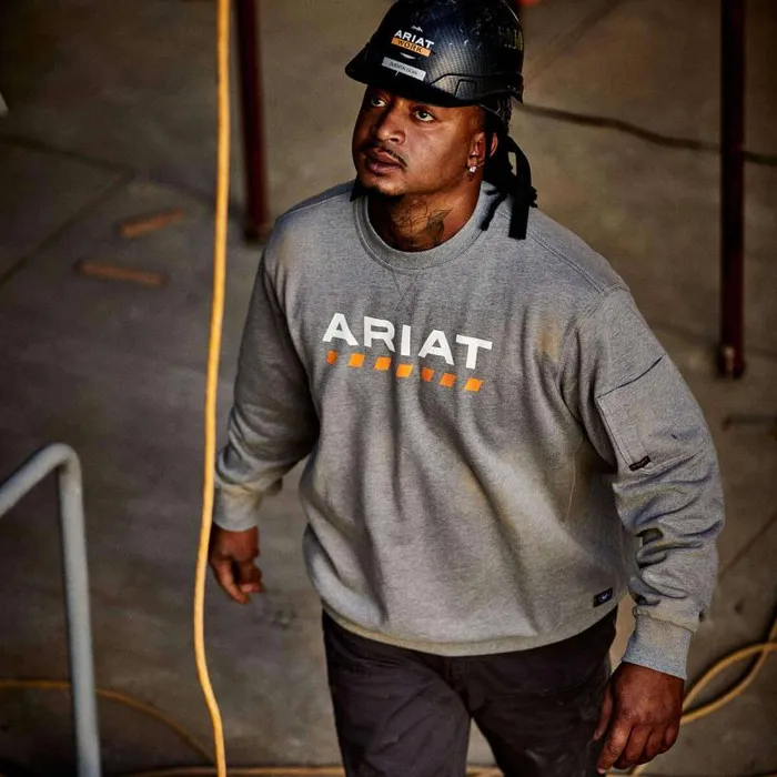 Men Workwear Ariat Rebar Workman Logo Sweatshirt Heather Grey