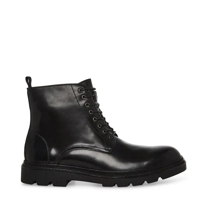 Mens Jessee Black Leather Steve Madden Boots