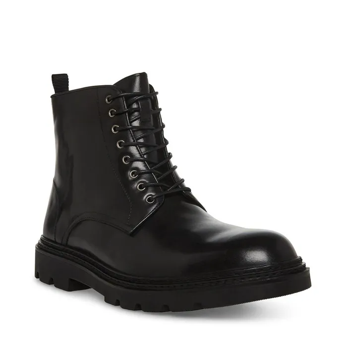 Mens Jessee Black Leather Steve Madden Boots