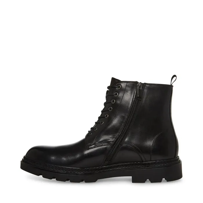Mens Jessee Black Leather Steve Madden Boots