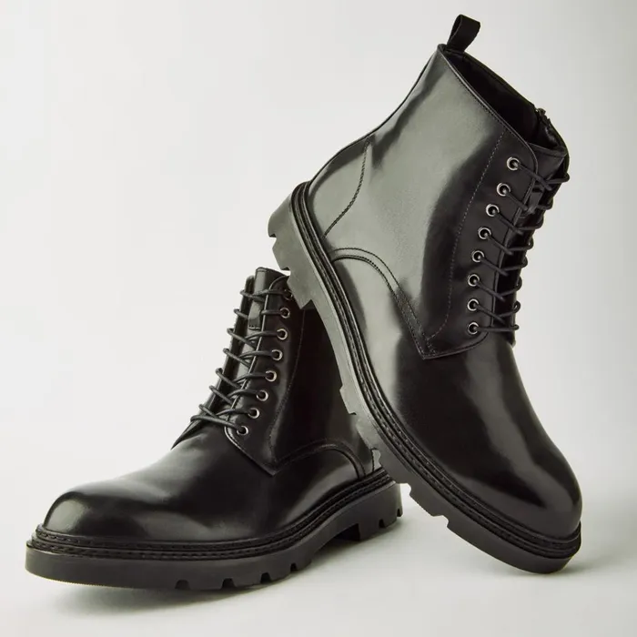 Mens Jessee Black Leather Steve Madden Boots