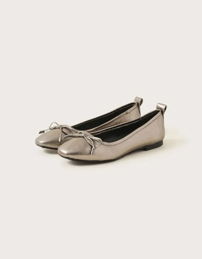 Metallic Leather Ballet Flats Pewter Women Monsoon Sandals