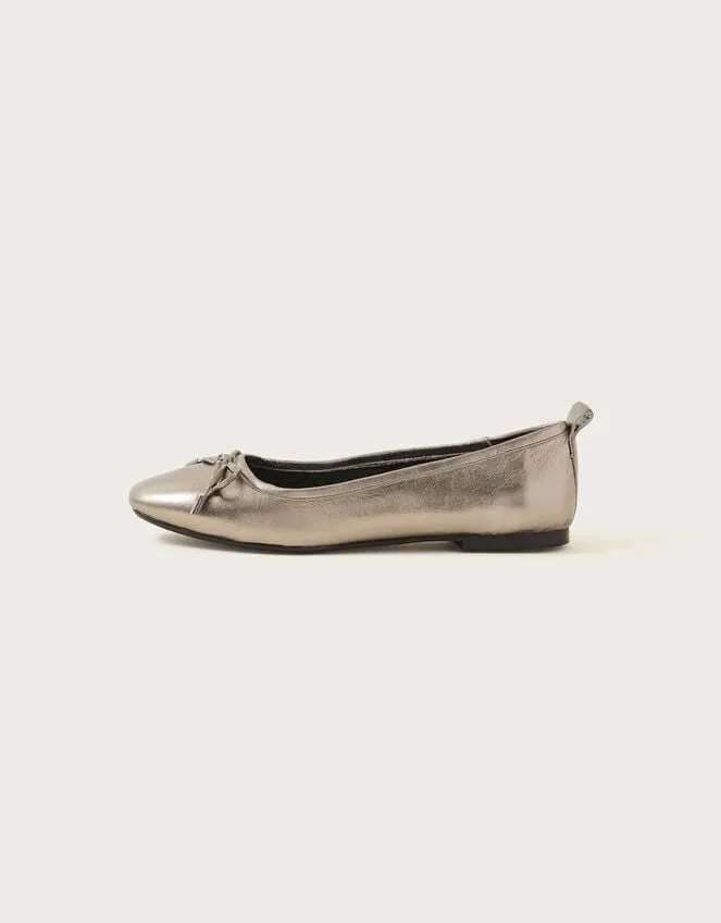 Metallic Leather Ballet Flats Pewter Women Monsoon Sandals