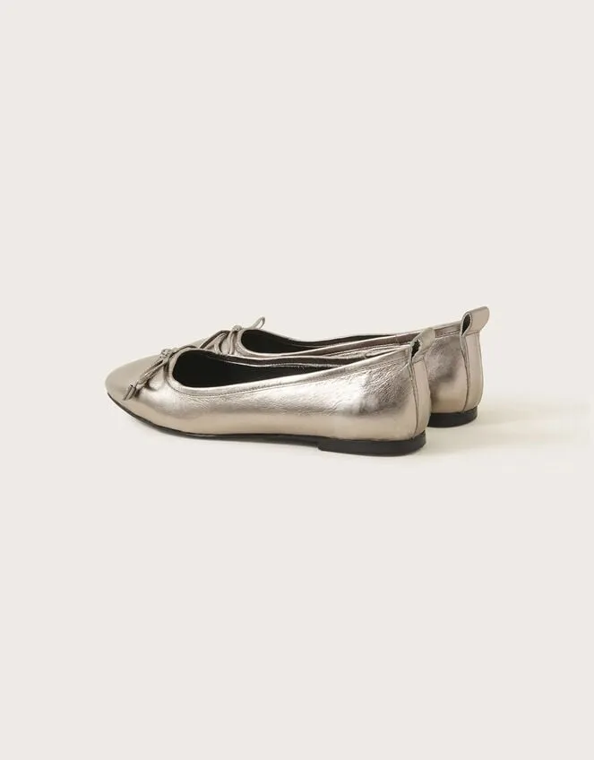 Metallic Leather Ballet Flats Pewter Women Monsoon Sandals