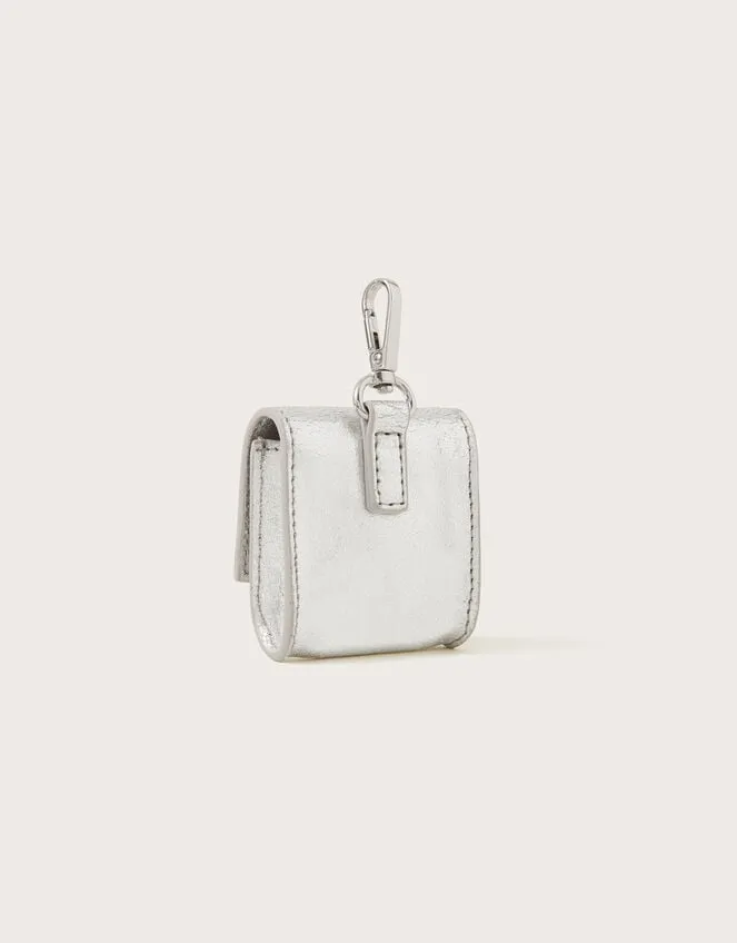 Metallic Leather Ear Pod Case Silver Women Monsoon Bags and Purses