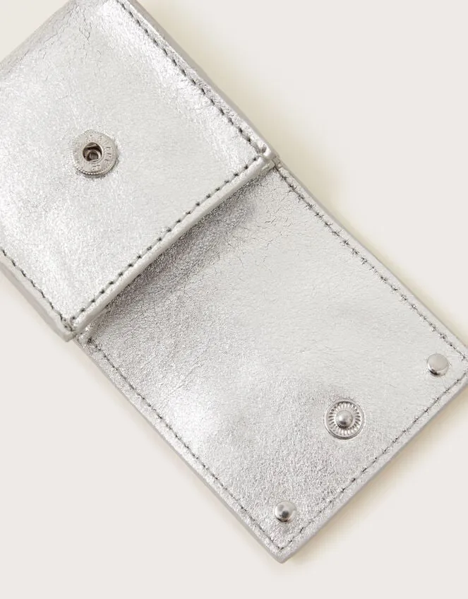 Metallic Leather Ear Pod Case Silver Women Monsoon Bags and Purses