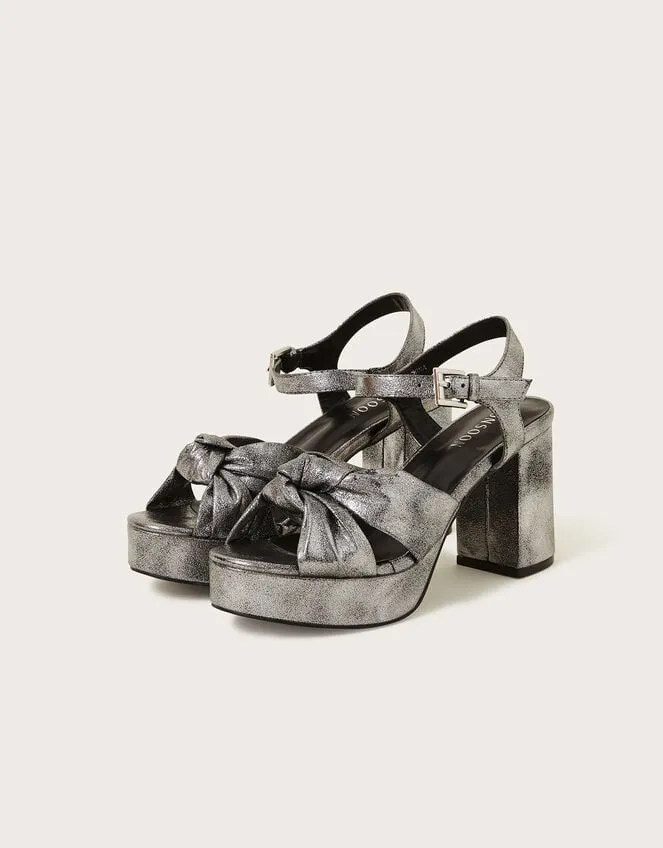 Metallic Twist Knot Platform Heels Pewter Women Monsoon Platforms