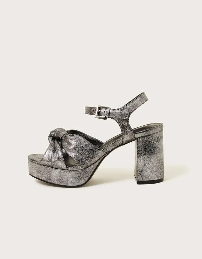 Metallic Twist Knot Platform Heels Pewter Women Monsoon Platforms