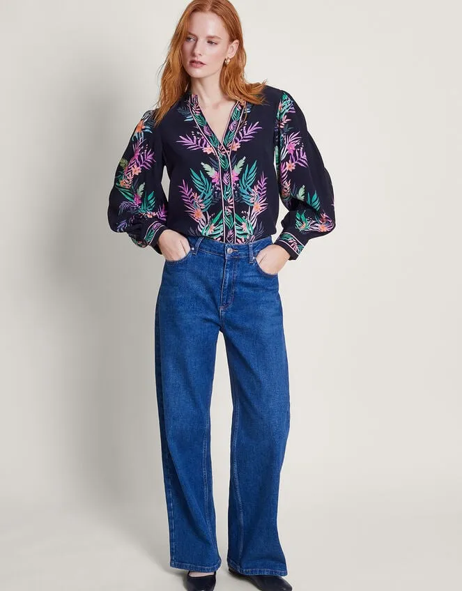 Mirella Palm Print Blouse Black Women Monsoon Tops and Blouses