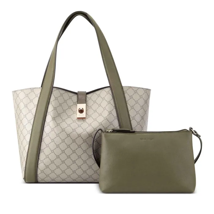 Morely 2 In 1 Tote Beige Logomilitary WomenMen Nine West Totes and Backpacks