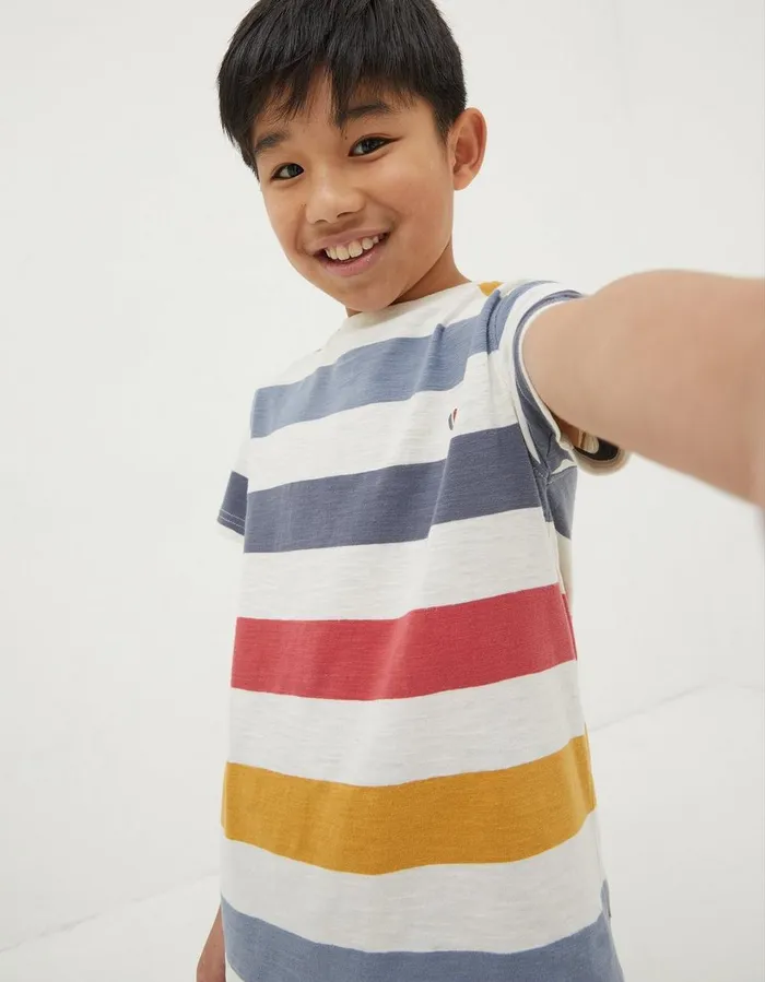 Multi Block Stripe TShirt Natural White Boys FatFace TShirts and Polos