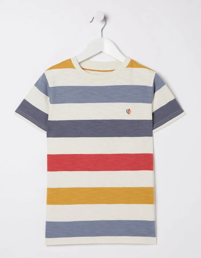 Multi Block Stripe TShirt Natural White Boys FatFace TShirts and Polos