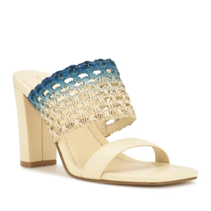 Mylas Heeled Slide Sandals Cream Blue Ombre Women Nine West Heels