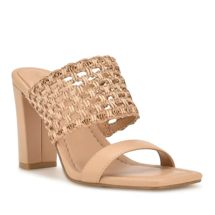 Mylas Heeled Slide Sandals Light Natural Women Nine West Heels