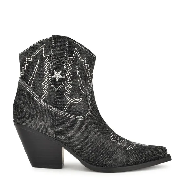 Nallas Western Booties Black Denim Women Nine West Boots and Booties
