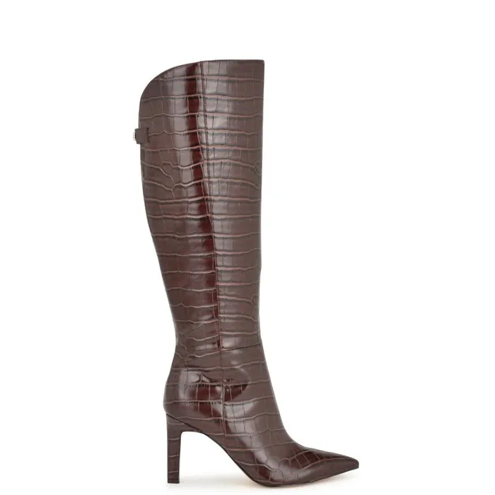 Napts Dress Boots Dark Brown Croco Women Nine West Boots and Booties