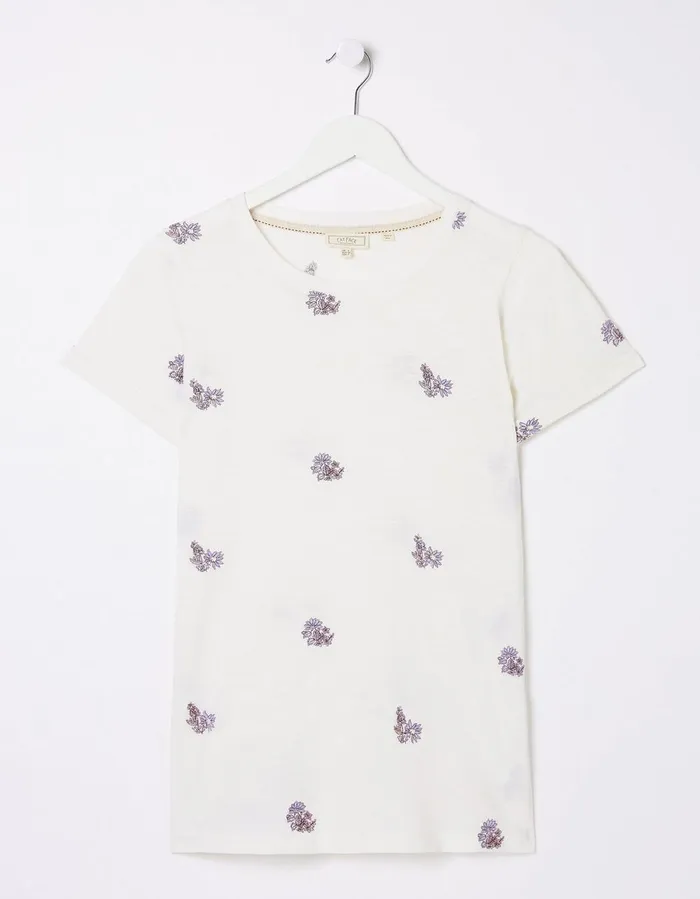 Natalie Floral Embroidered TShirt Ivory Women FatFace Tops and TShirts