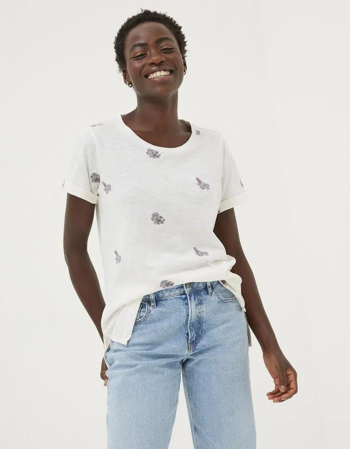 Natalie Floral Embroidered TShirt Ivory Women FatFace Tops and TShirts
