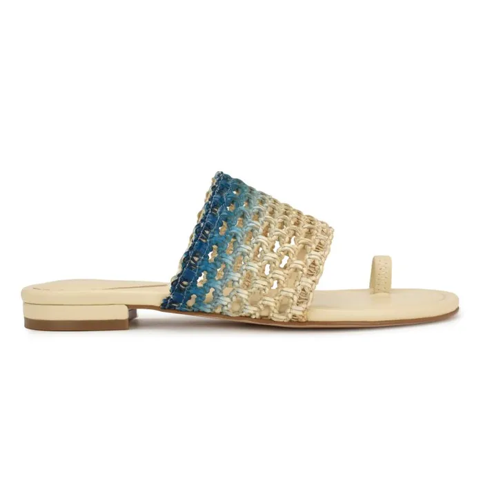 Nolah Flat Slide Sandals Cream Blue Ombre Women Nine West Sandals