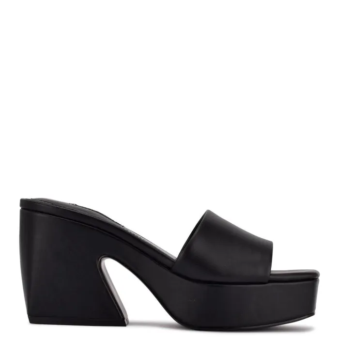 Oklee Platform Slide Sandals Black Women Nine West Sandals