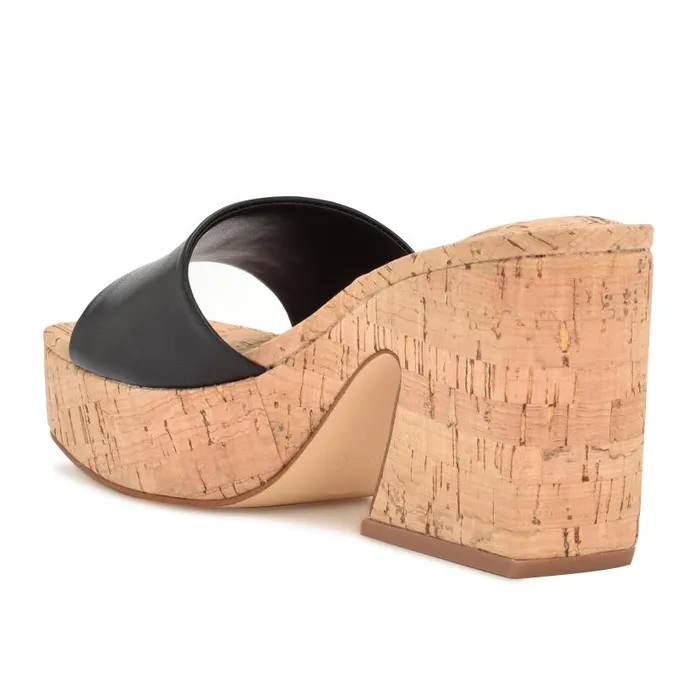 Oklee Platform Slide Sandals Jet Black Women Nine West Heels