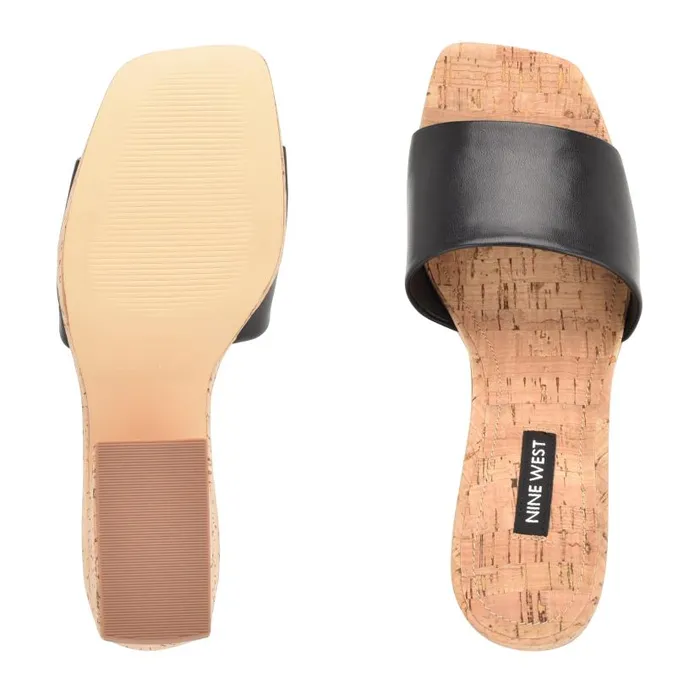 Oklee Platform Slide Sandals Jet Black Women Nine West Heels