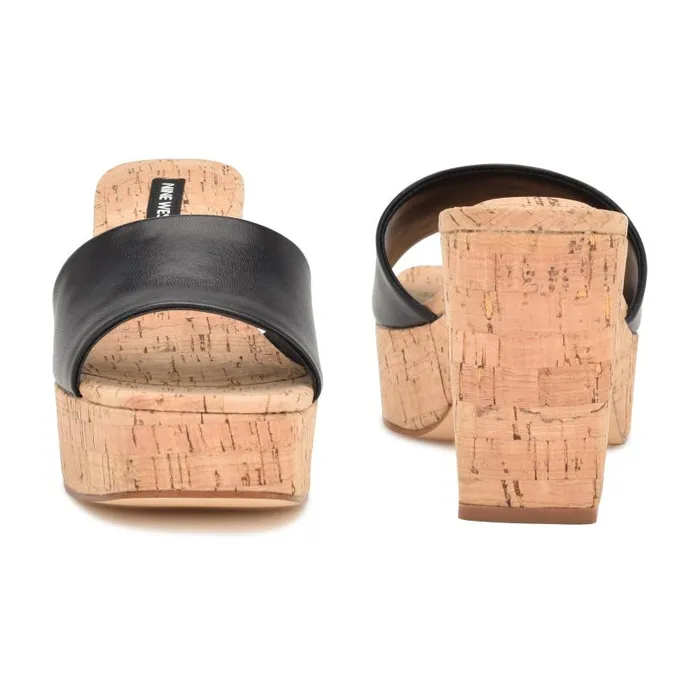 Oklee Platform Slide Sandals Jet Black Women Nine West Sandals