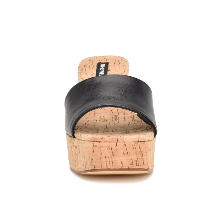 Oklee Platform Slide Sandals Jet Black Women Nine West Sandals