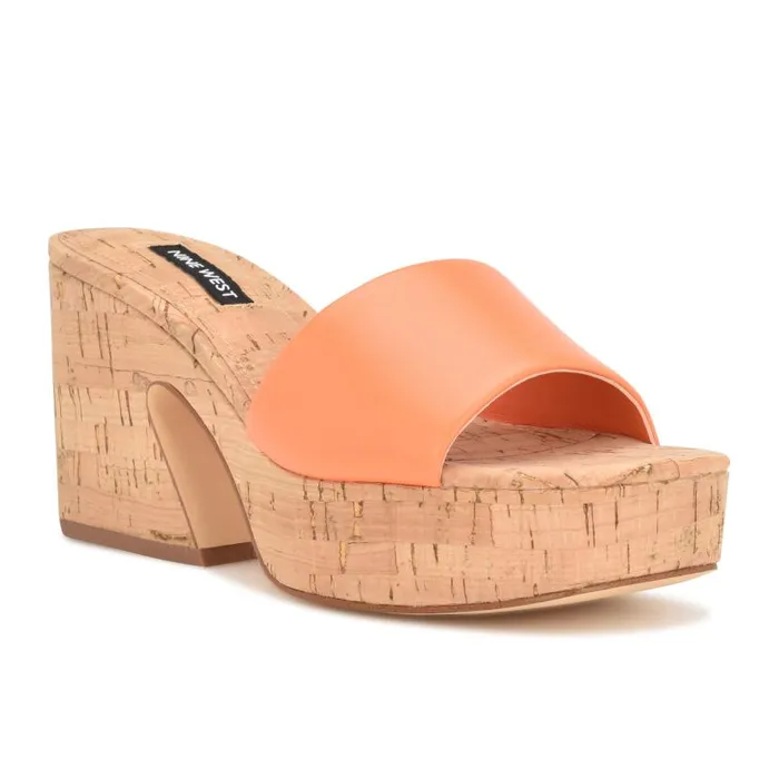 Oklee Platform Slide Sandals Perfect Orange Women Nine West Heels