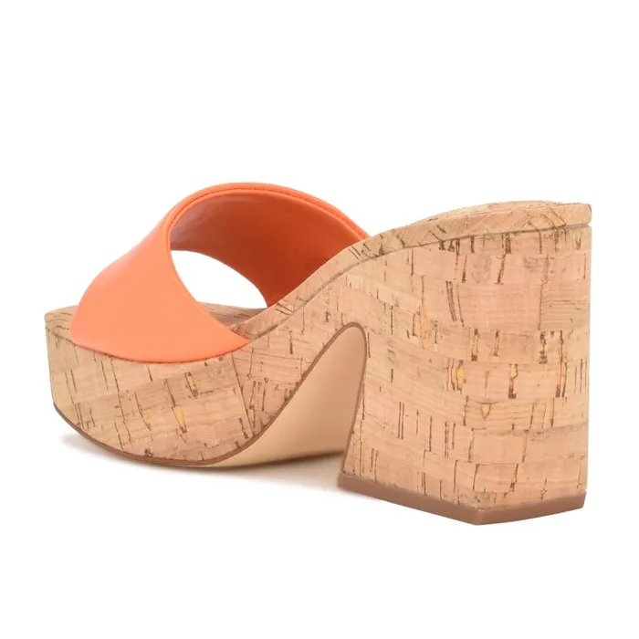 Oklee Platform Slide Sandals Perfect Orange Women Nine West Heels