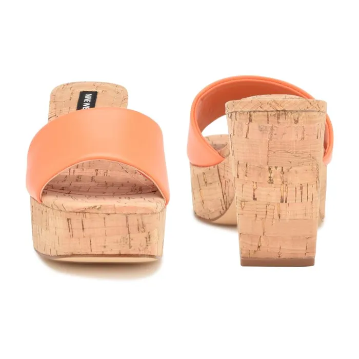 Oklee Platform Slide Sandals Perfect Orange Women Nine West Heels