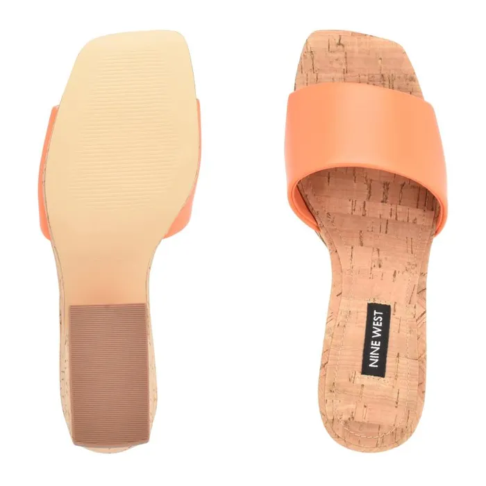 Oklee Platform Slide Sandals Perfect Orange Women Nine West Heels