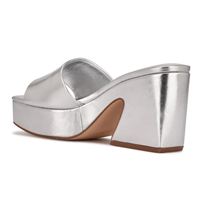 Oklee Platform Slide Sandals Silver Women Nine West Heels