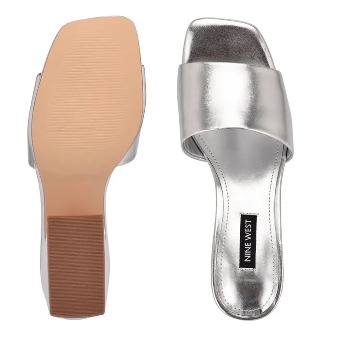 Oklee Platform Slide Sandals Silver Women Nine West Heels