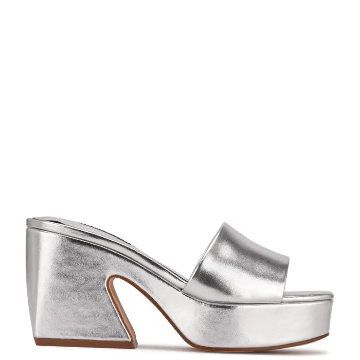 Oklee Platform Slide Sandals Silver Women Nine West Sandals