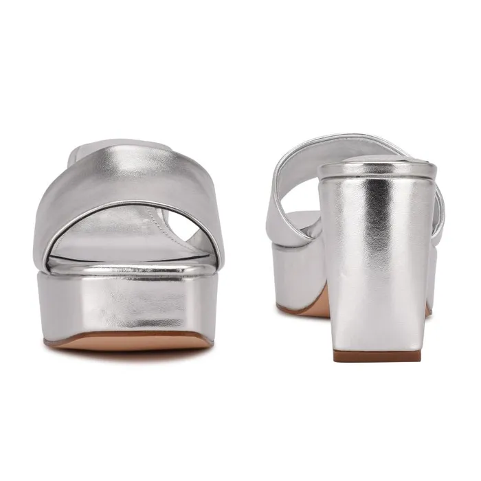 Oklee Platform Slide Sandals Silver Women Nine West Sandals