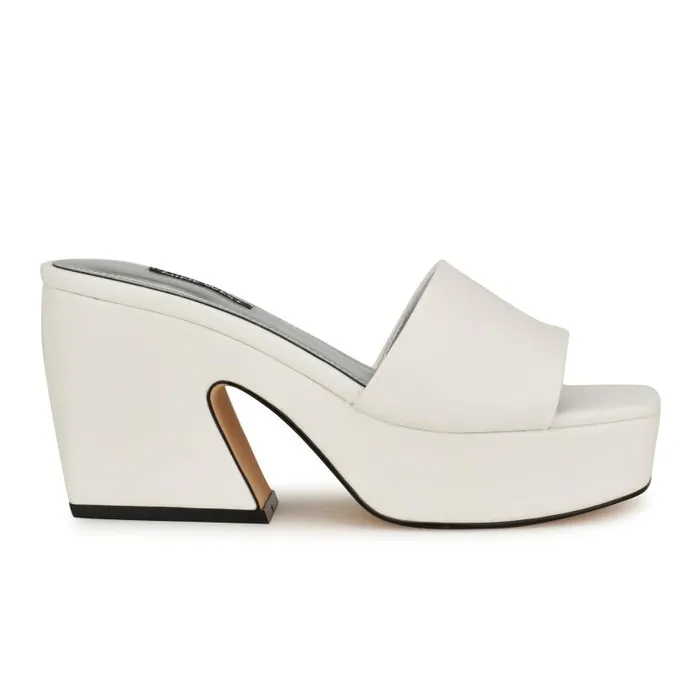 Oklee Platform Slide Sandals White Women Nine West Sandals