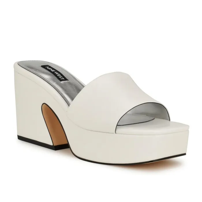Oklee Platform Slide Sandals White Women Nine West Sandals