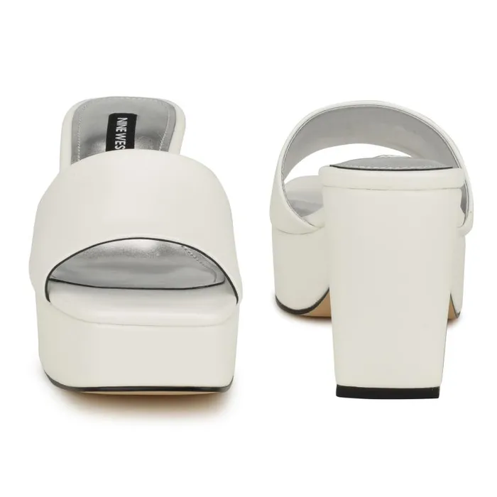 Oklee Platform Slide Sandals White Women Nine West Sandals