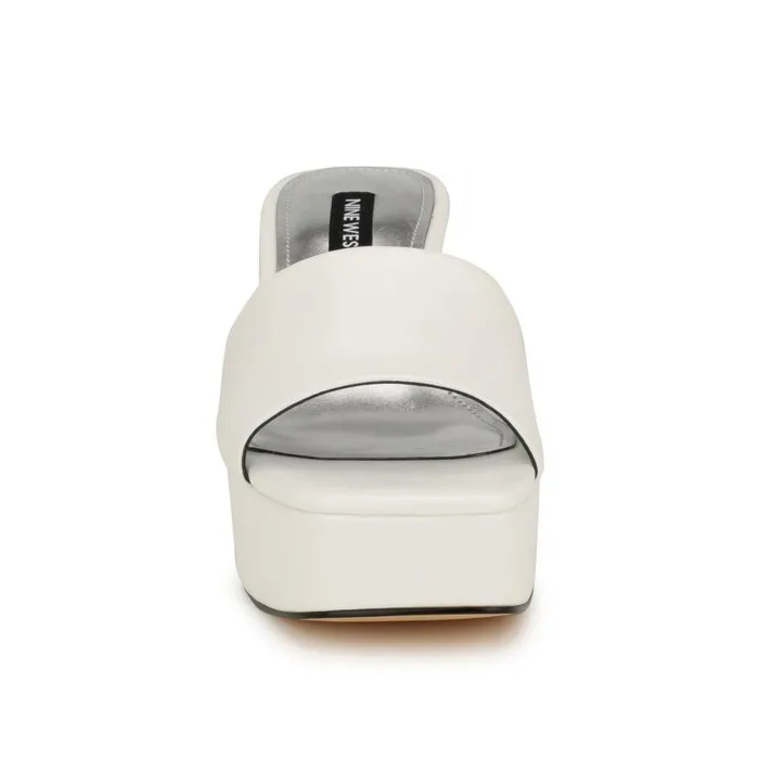 Oklee Platform Slide Sandals White Women Nine West Sandals