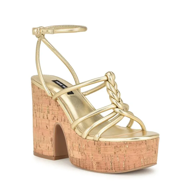 Olander Knotted Platform Sandals Platino Women Nine West Sandals