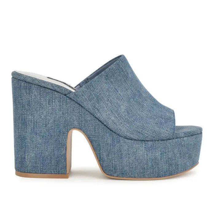 Olley Platform Slide Sandals Denim Women Nine West Sandals