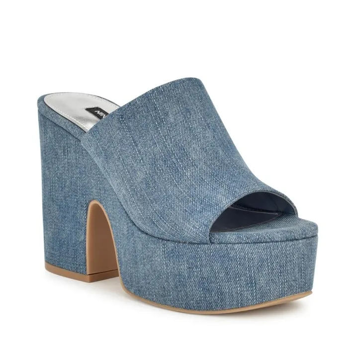 Olley Platform Slide Sandals Denim Women Nine West Sandals