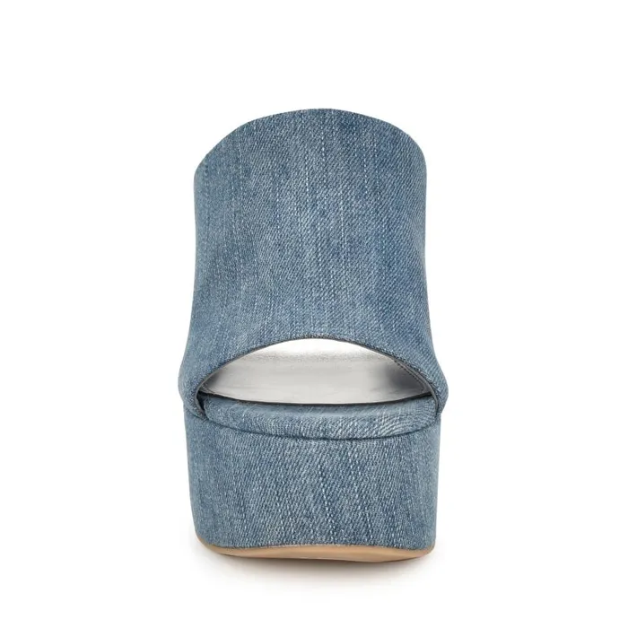Olley Platform Slide Sandals Denim Women Nine West Sandals