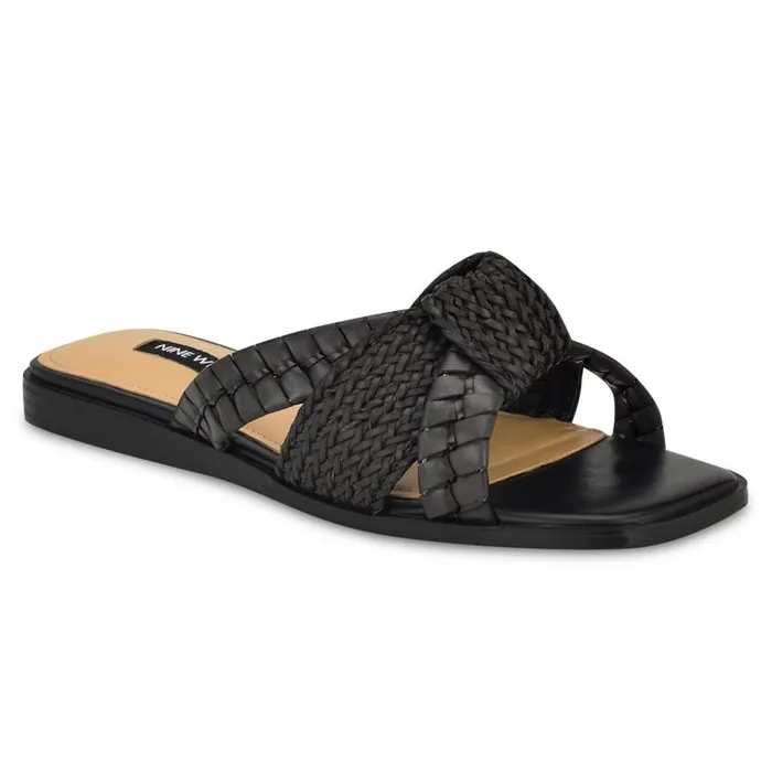 Olson Knotted Flat Slide Sandals Black Women Nine West Sandals