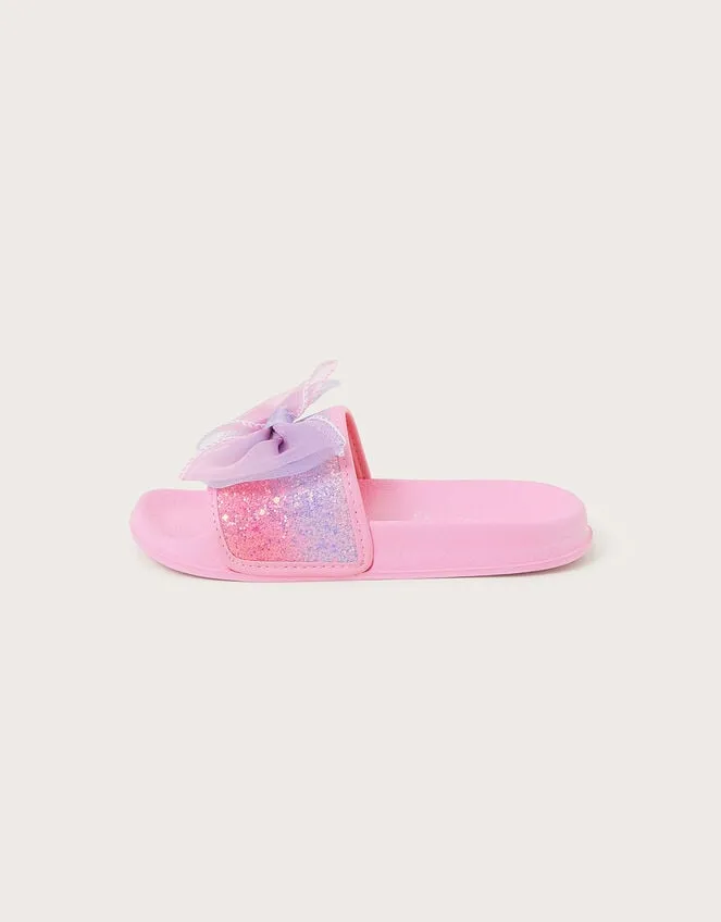 Ombre Bow Glitter Sliders Pink Children Monsoon Girls039 Shoes and Sandals