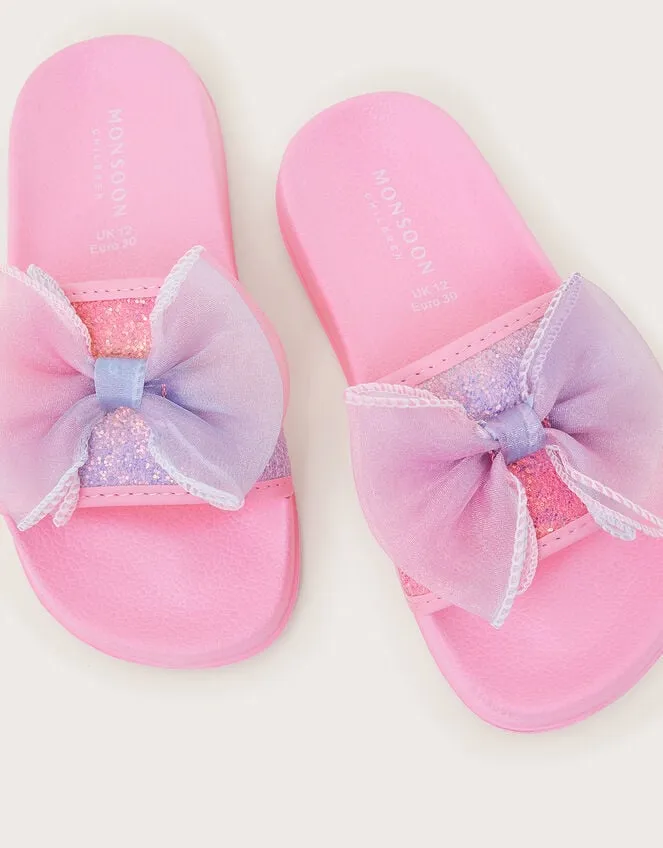 Ombre Bow Glitter Sliders Pink Children Monsoon Girls039 Shoes and Sandals